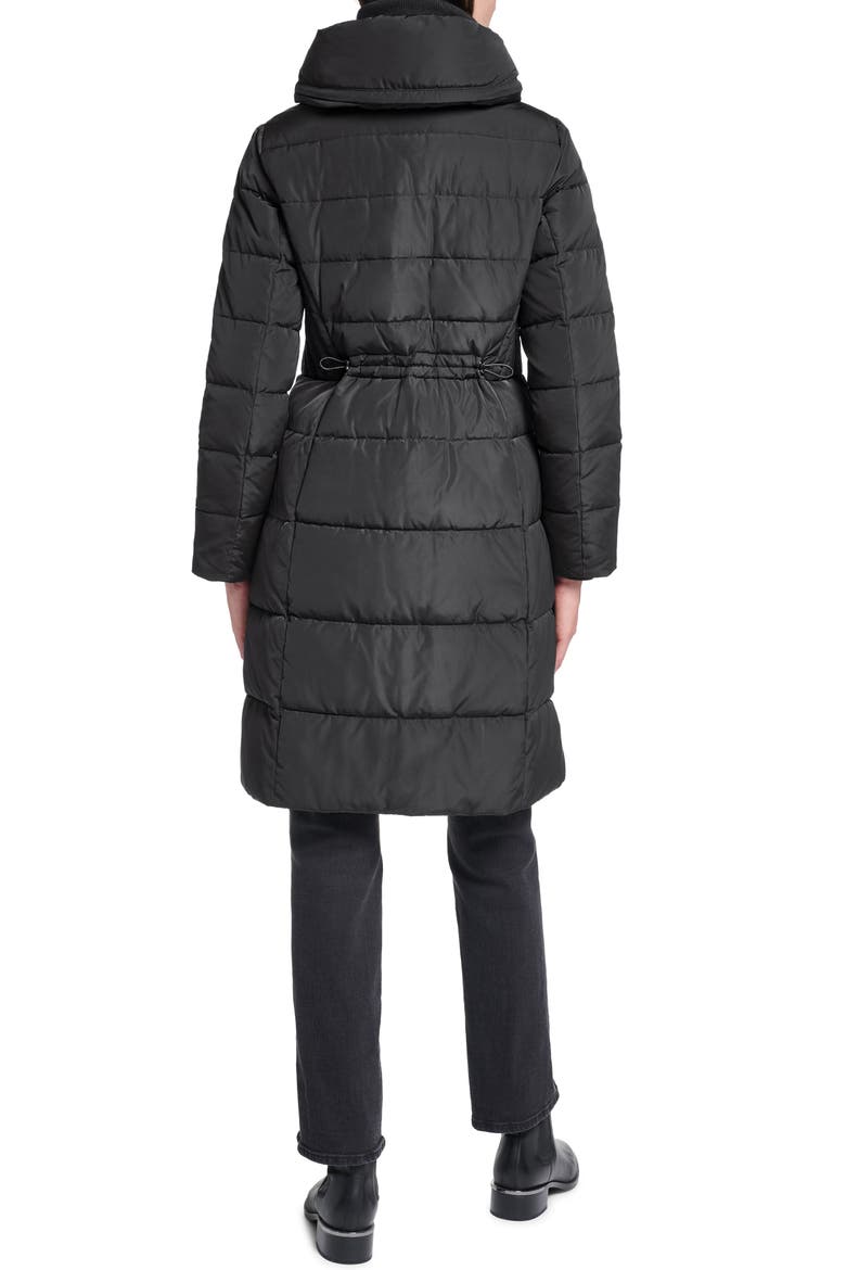 Taffeta Down & Feather Fill Puffer Coat with Stowaway Hood, Alternate, color, BLACK
