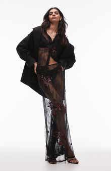 Topshop Sequin Embellished Sheer Lace Maxi Skirt
