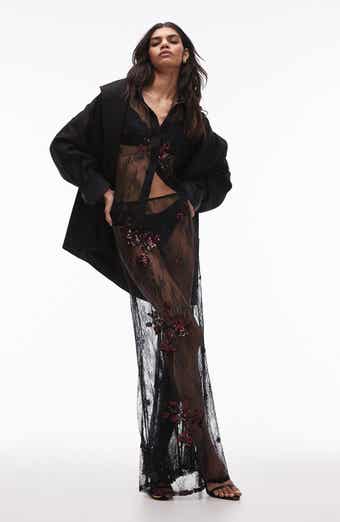 Topshop Sequin Embellished Sheer Lace Maxi Skirt