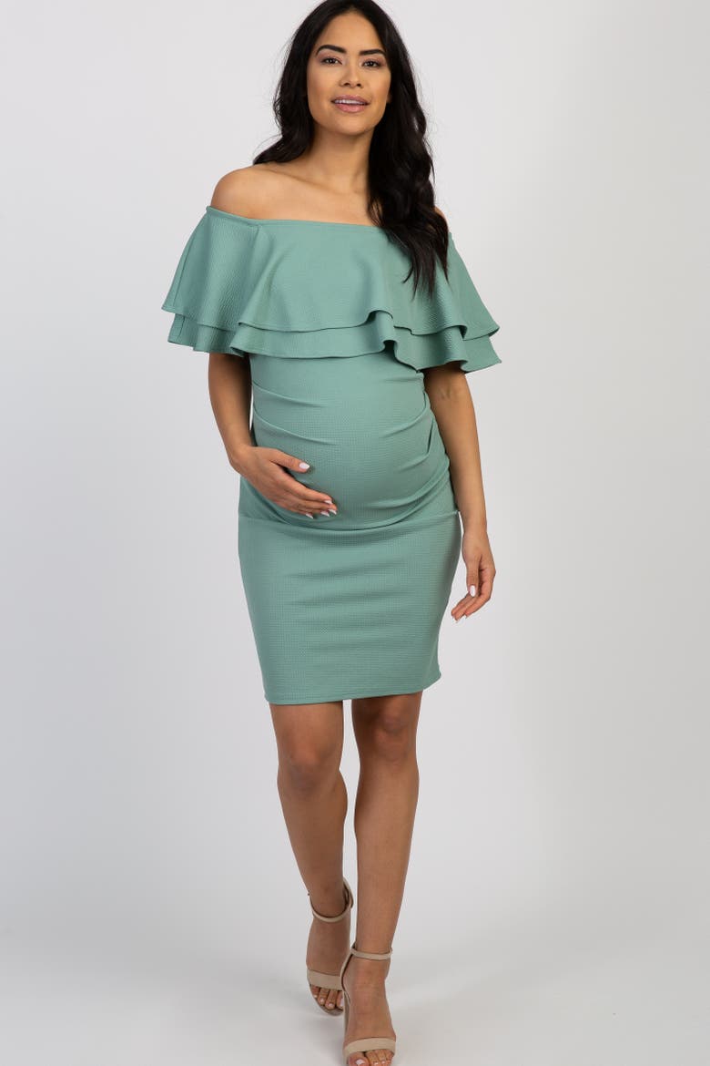 Off Shoulder Fitted Maternity Dress, Main, color, Light Olive