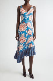 Etro Asymmetric Ruffle Hem Midi Dress