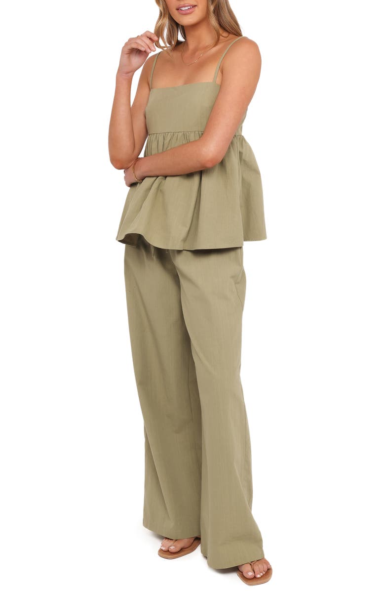 Petal & Pup Jessica Cotton Babydoll Camisole & Wide Leg Pants Set, Alternate, color, Olive
