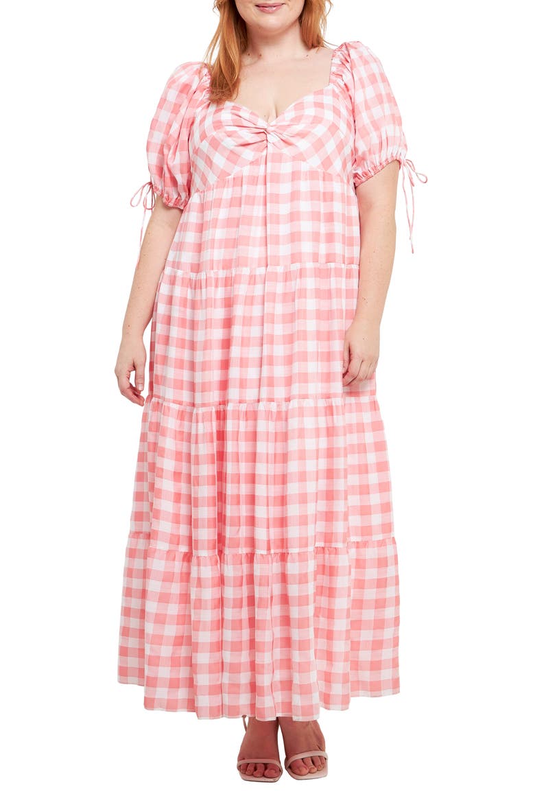 Knotted Gingham Maxi Dress, Main, color, PINK