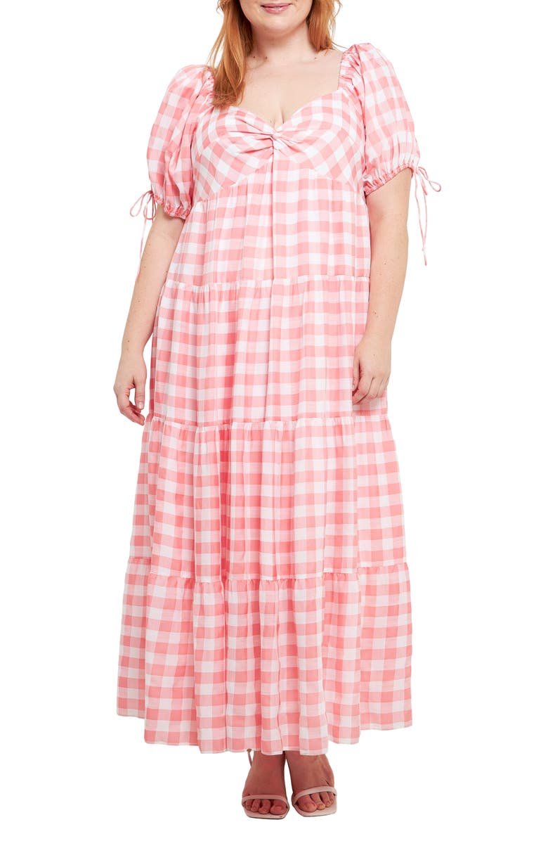 English Factory Knotted Gingham Maxi Dress, Main, color, Pink
