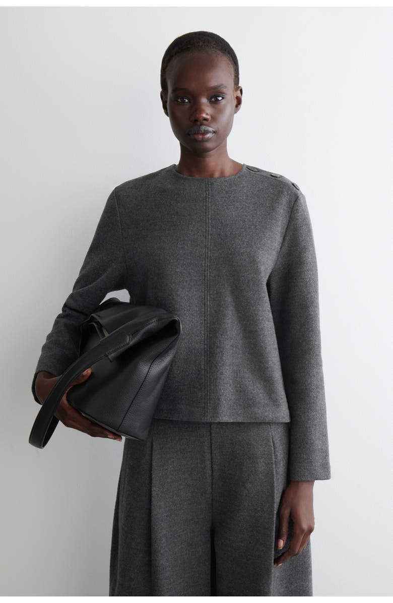 COS Button-Detail Boiled-Wool Sweatshirt, Main, color, Dark-Gray Mélange