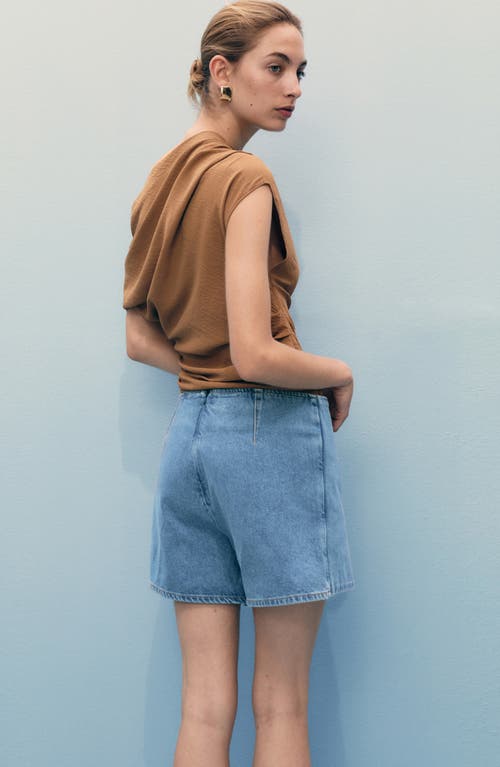 Mango Faux Wrap Denim Skort In Blue