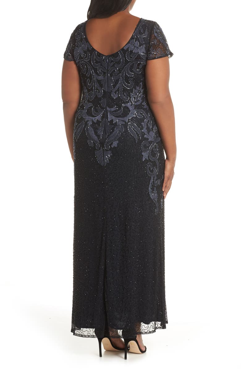 Pisarro Nights Embroidered Mesh Gown, Alternate, color,