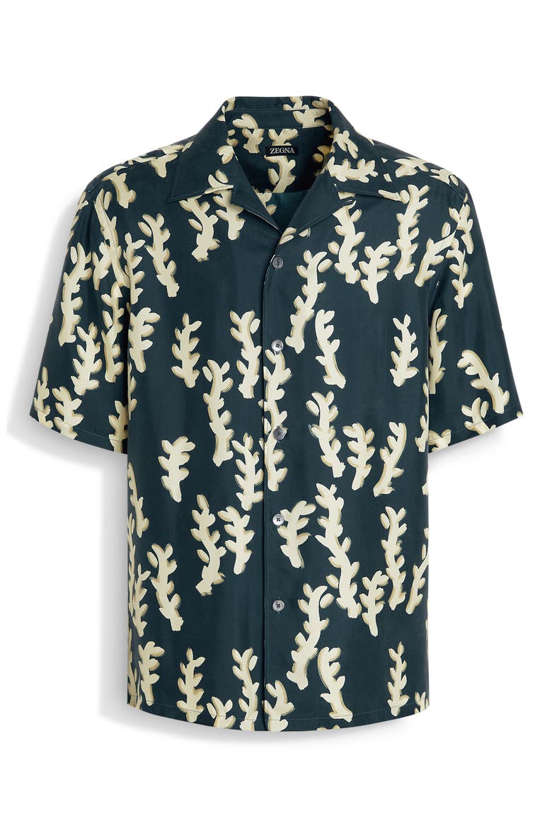 Silk Shirt, Alternate, color, DARK TEAL BLUE/LIGHT YELLOW