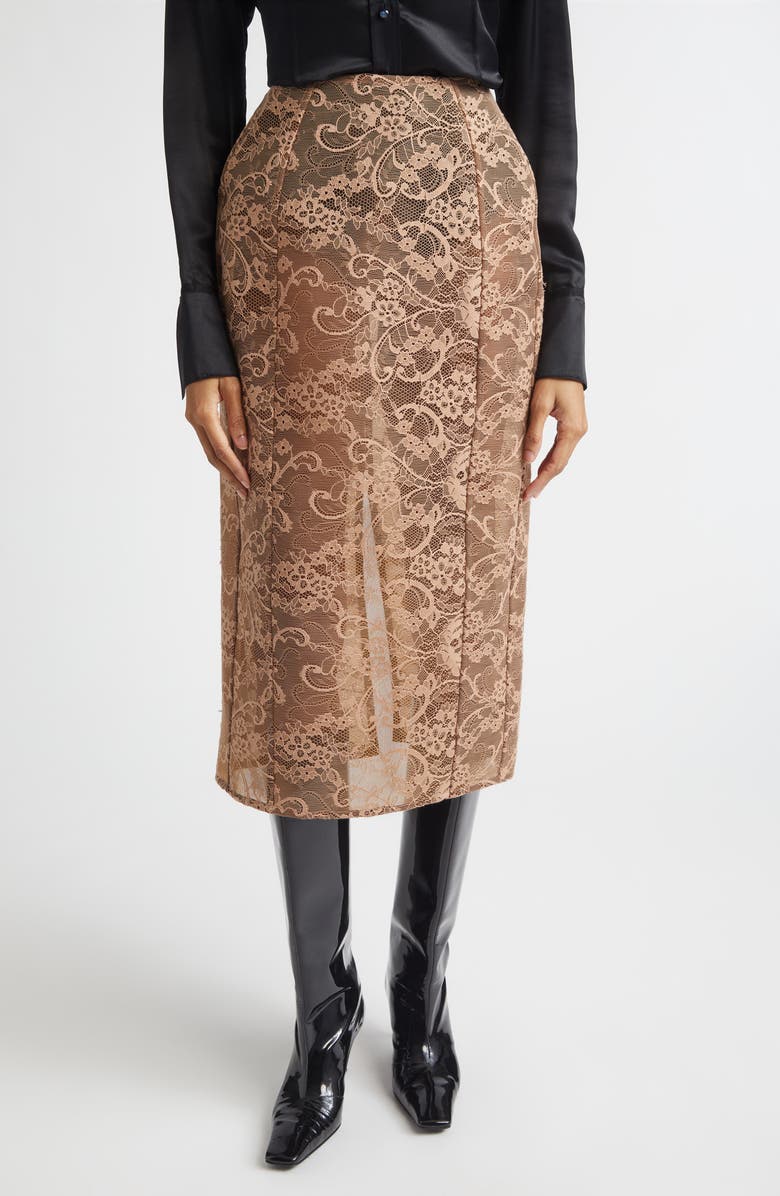 Acne Studios Icasso Sheer Lace Midi Skirt, Main, color, Bronze Brown