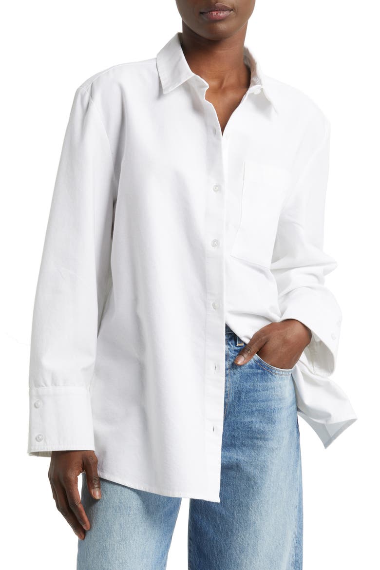 Oversize Cotton Button-Up Shirt, Main, color, WHITE