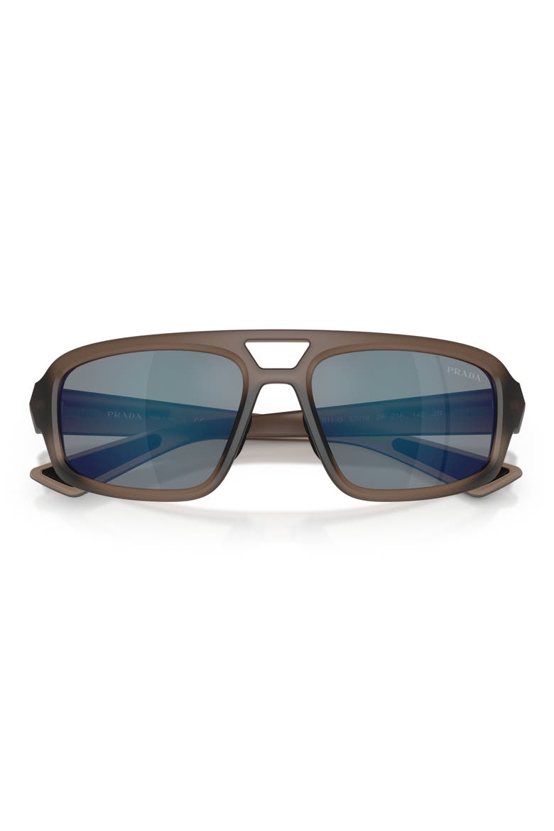 57mm Mirrored Irregular Sunglasses, Alternate, color, BROWN / DARK GREY BLUE/ RED