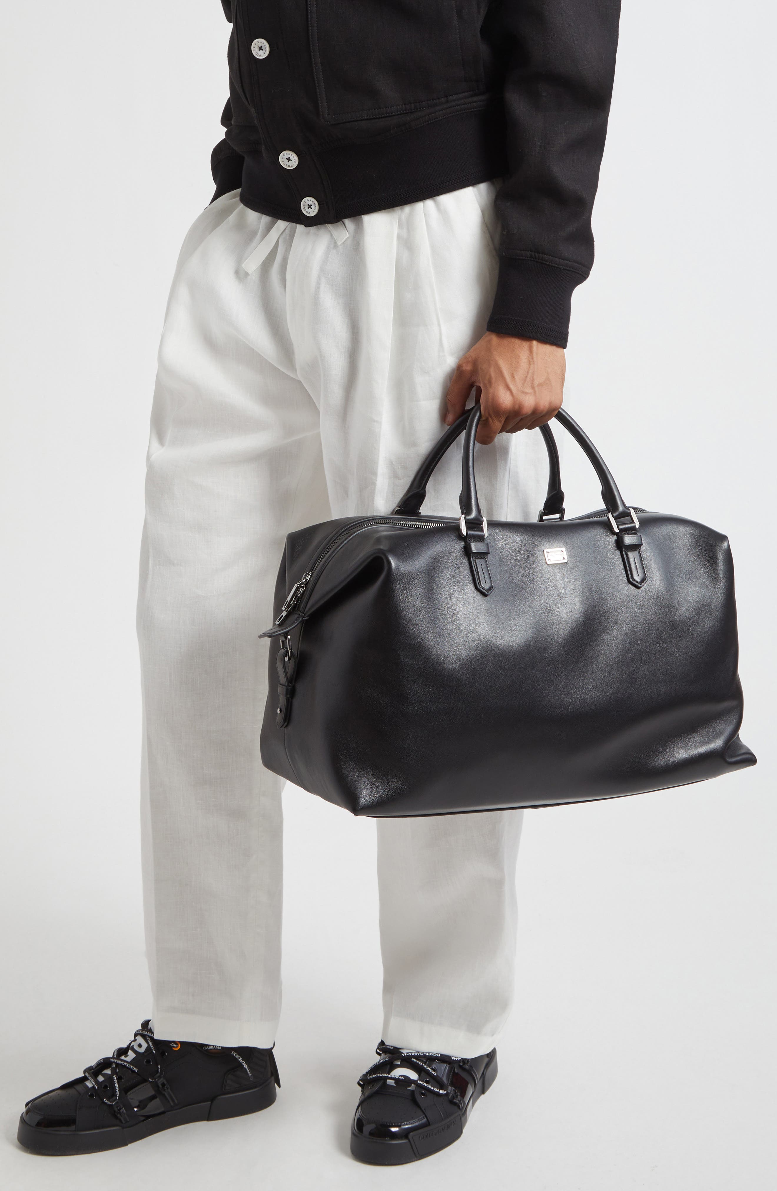 Dolce&Gabbana Roma Leather Duffle Bag, Alternate, color, 80999 Nero