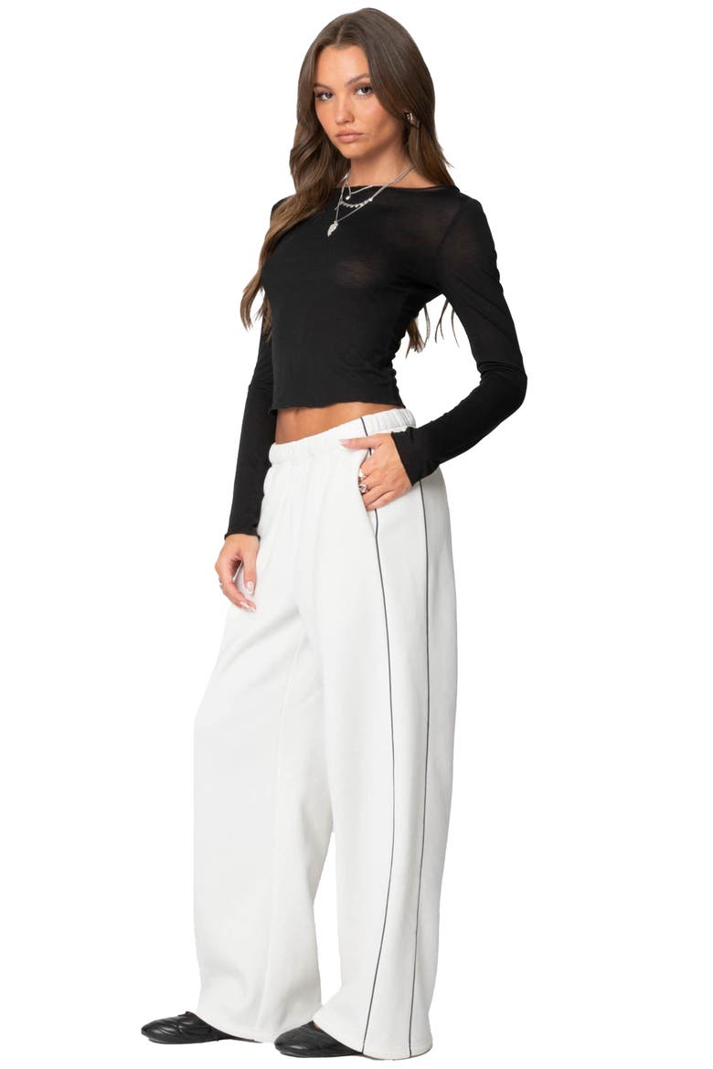Piped Wide Leg Sweatpants, Alternate, color, WHITE