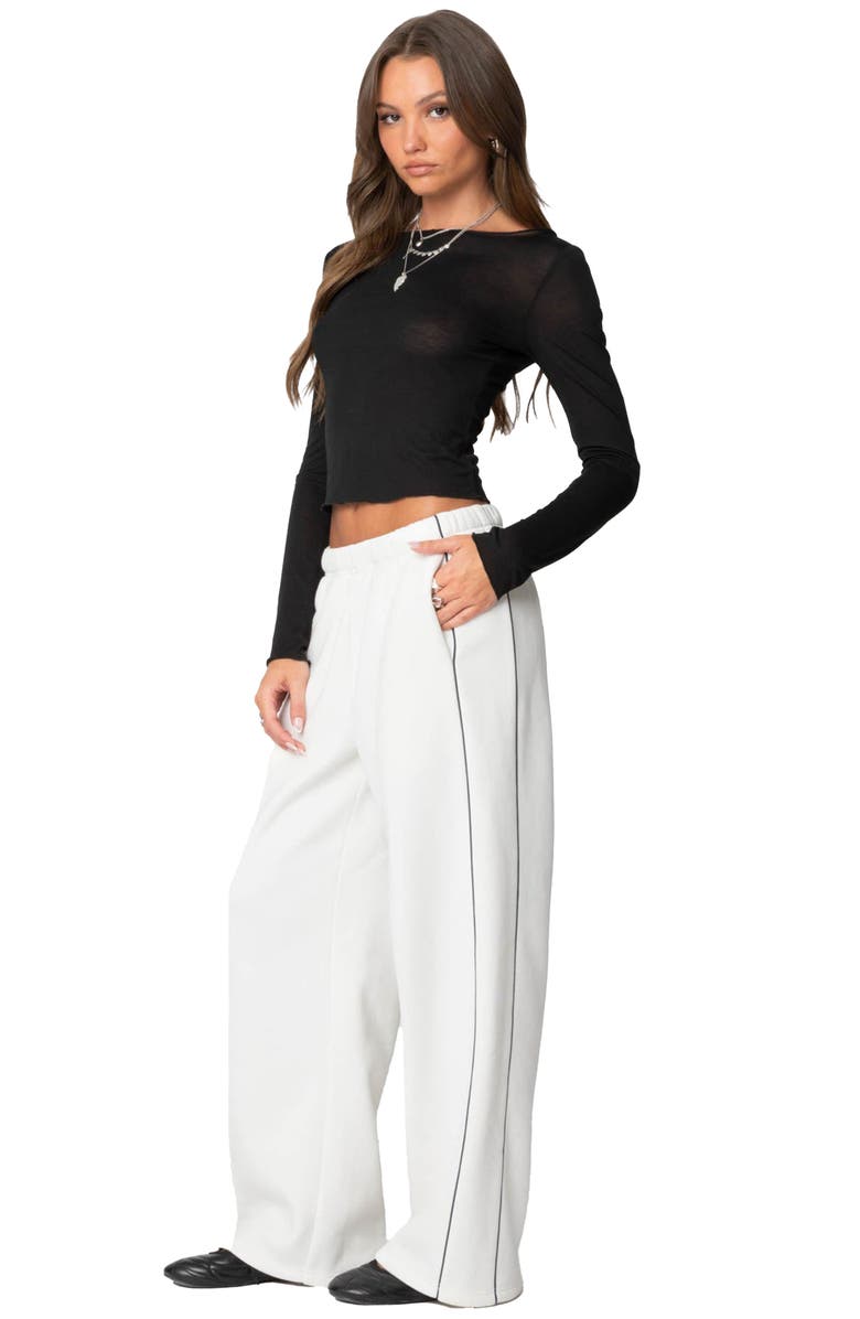 EDIKTED Piped Wide Leg Sweatpants, Alternate, color, White