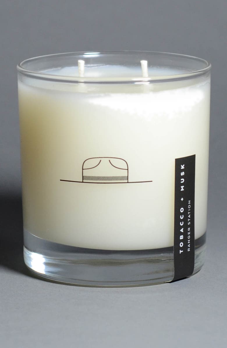RANGER STATION Tobacco + Musk Whiskey Glass Candle, Main, color,