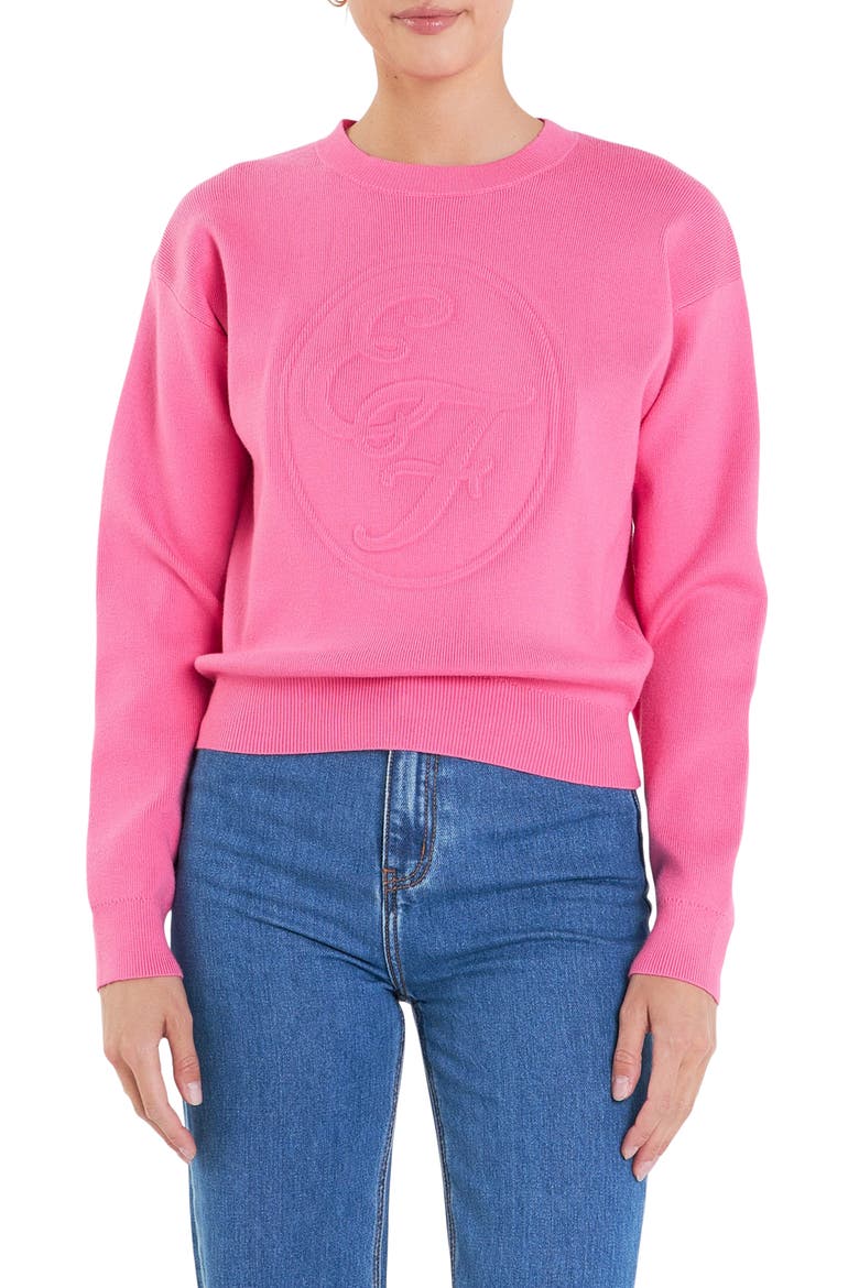 Sports Club Embossed Monogram Crewneck Sweater, Main, color, PINK