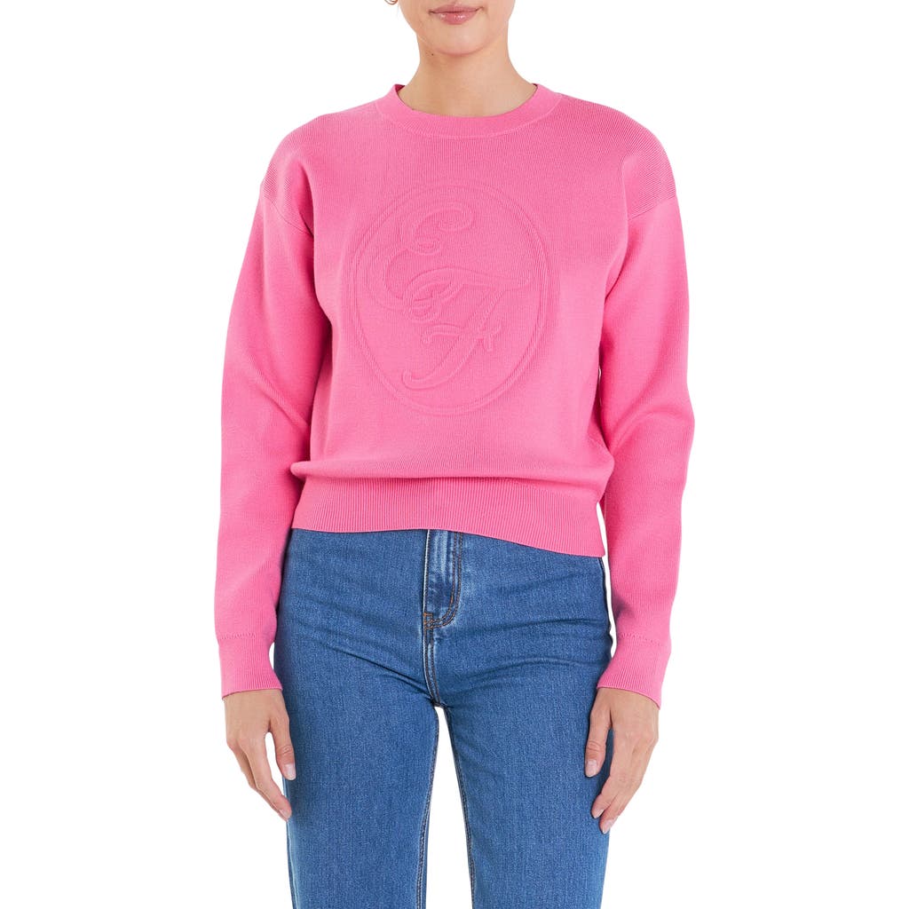 English Factory Sports Club Embossed Monogram Crewneck Sweater in Pink at Nordstrom Rack, Size Small