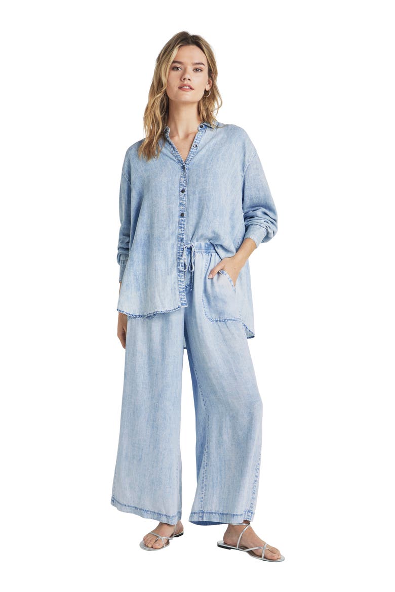 Angie Indigo Palazzo Pants, Alternate, color, BLEACHED INDIGO