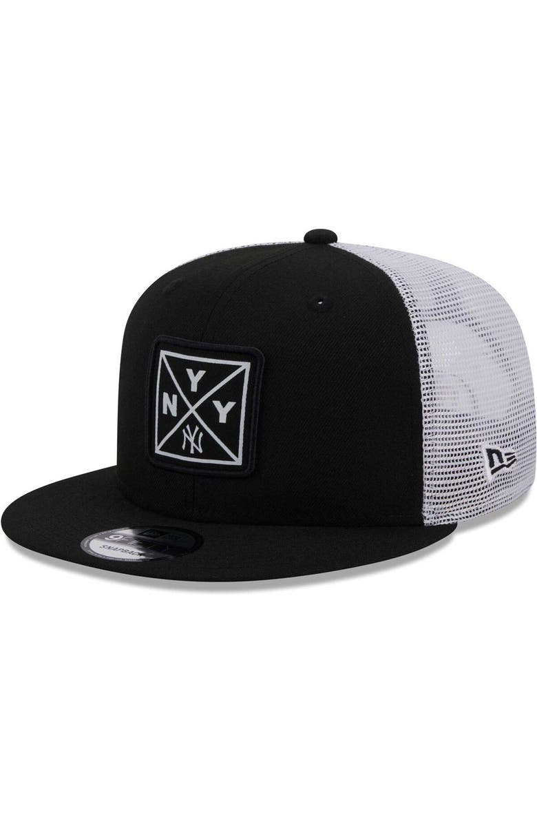 New Era Men's New Era Black New York Yankees Vert Squared Trucker 9FIFTY Snapback Hat, Main, color, 