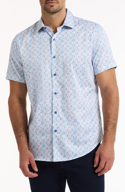 Bramston Medallion Print Short Sleeve Stretch Cotton Button-Up Shirt
