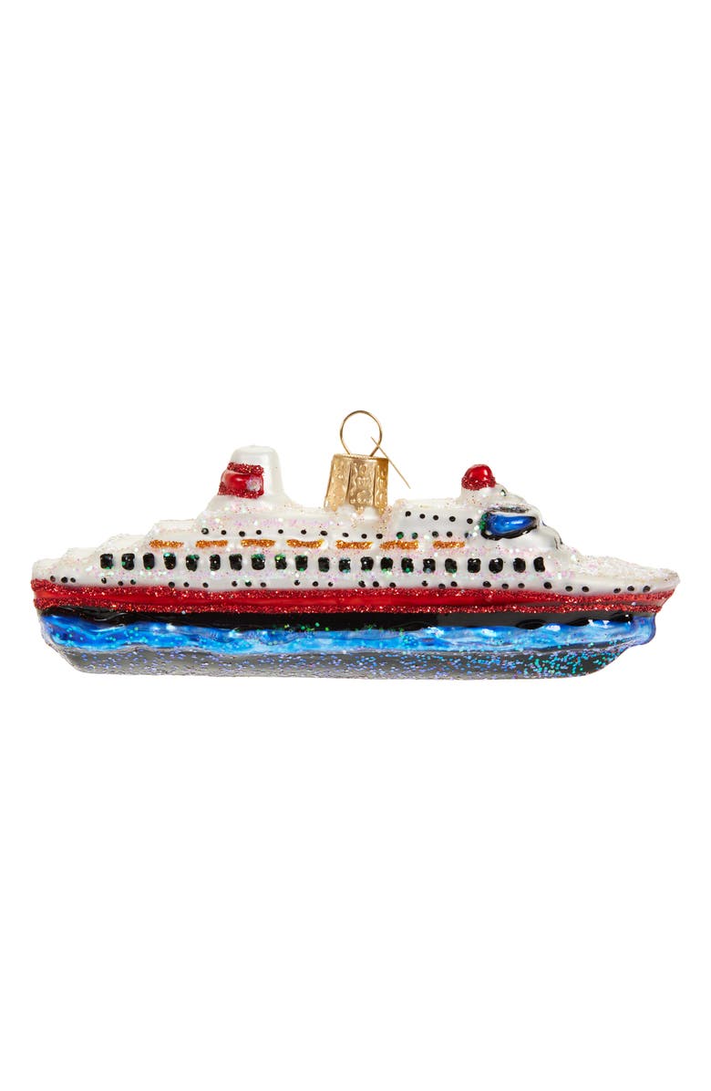 Old World Christmas Cruise Ship Glass Ornament, Main, color, White/ Red/ Green