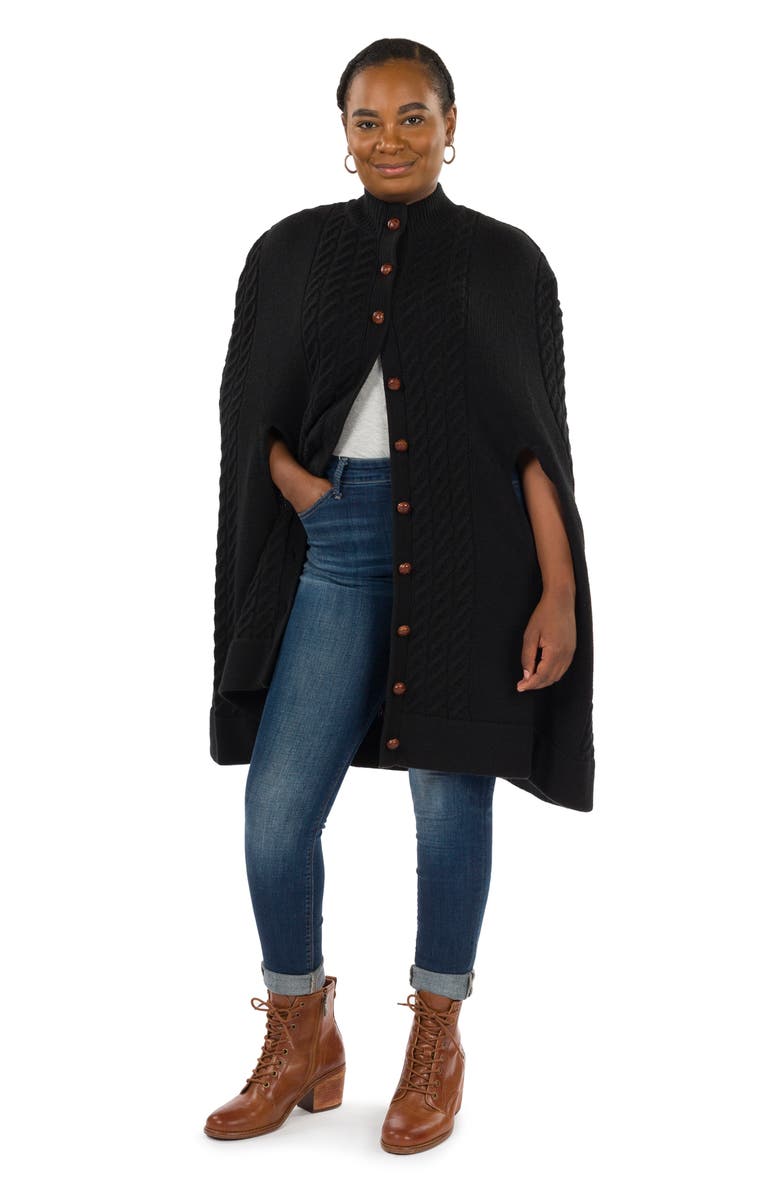 Patricia Nash Cable Knit Cape, Alternate, color, Black