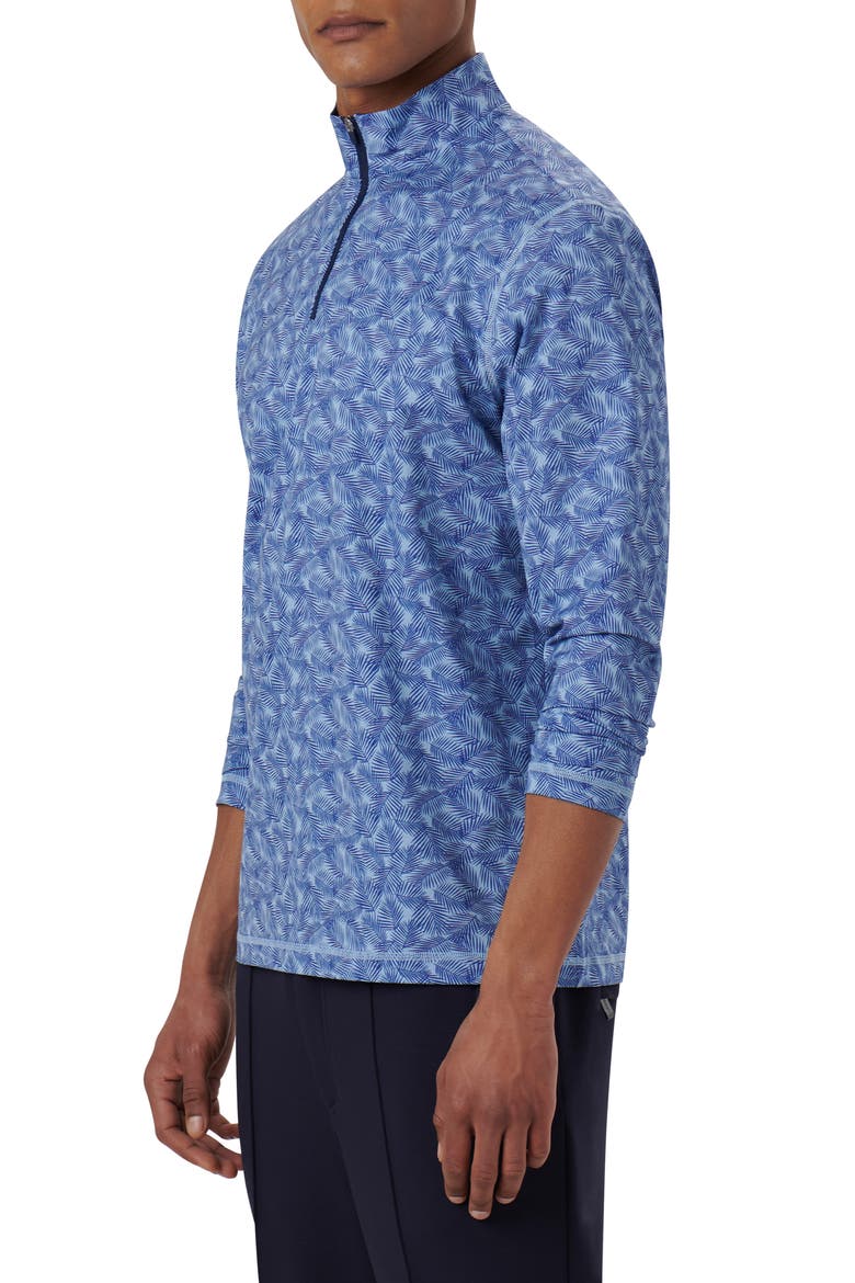 OoohCotton® Frond Print Stretch Cotton Quarter Zip Pullover, Alternate, color, AIR-BLUE