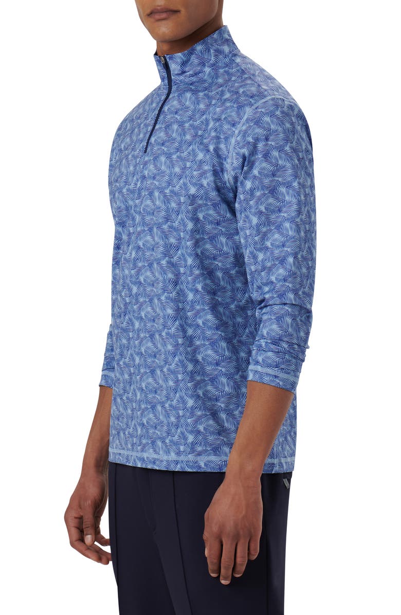 Bugatchi OoohCotton<sup>®</sup> Frond Print Stretch Cotton Quarter Zip Pullover, Alternate, color, Air-Blue