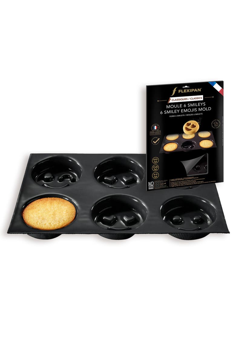 Silpat Flexipan 6 Smiley Emojis Premium Silicone Baking Pan, Main, color, Black