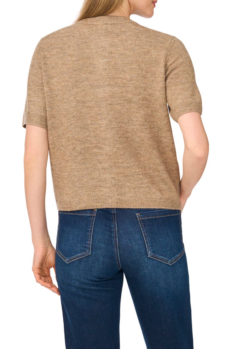 Bow Accent Short Sleeve Cardigan, Alternate, color, TAUPE