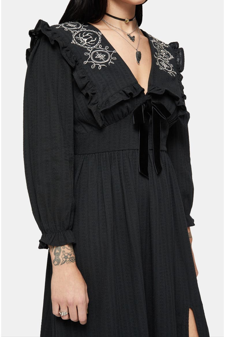Alira Bug Embroidered Cotton Midi Dress, Alternate, color, Black