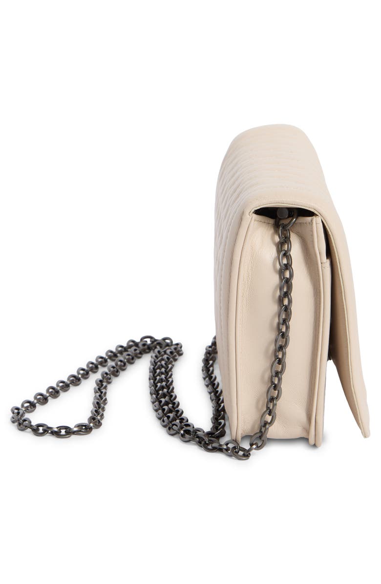 Longchamp Quilted Leather Flap Wallet on a Chain, Alternate, color, Chalk