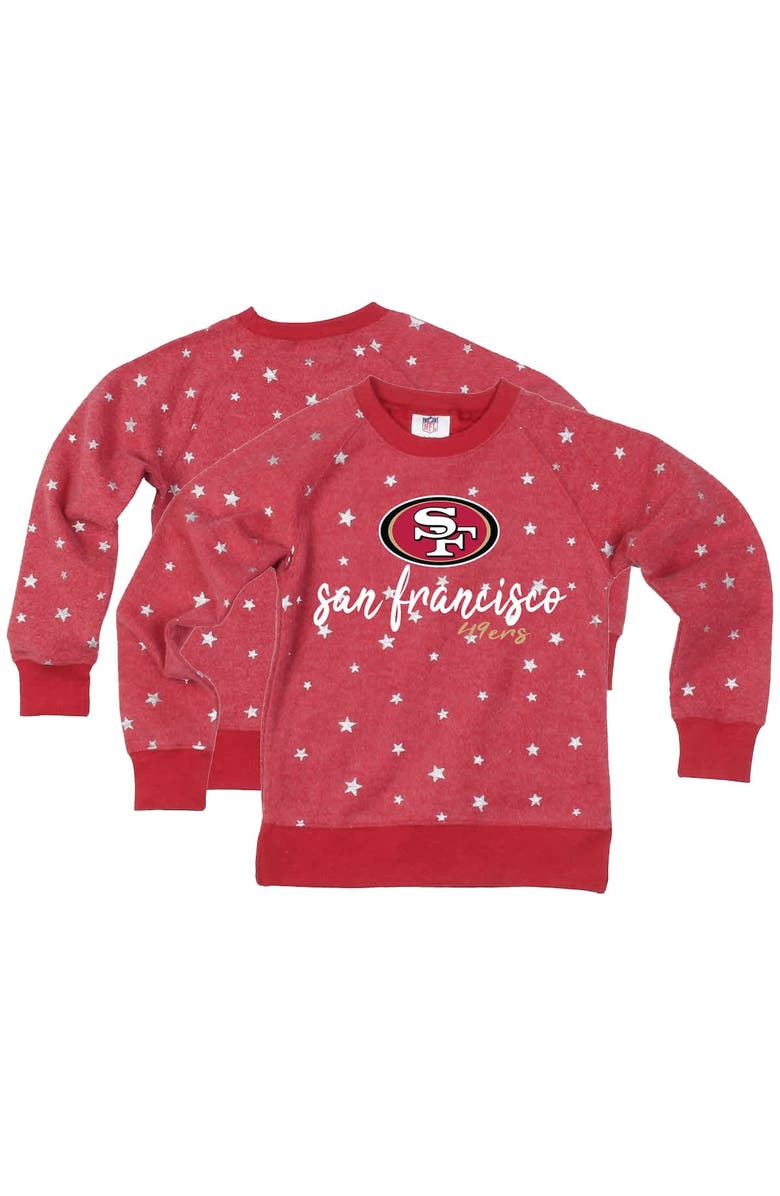 Wes & Willy Girls Youth Wes & Willy Scarlet San Francisco 49ers Shimmer Star Reverse Fleece Pullover Sweatshirt, Main, color, Scarlet