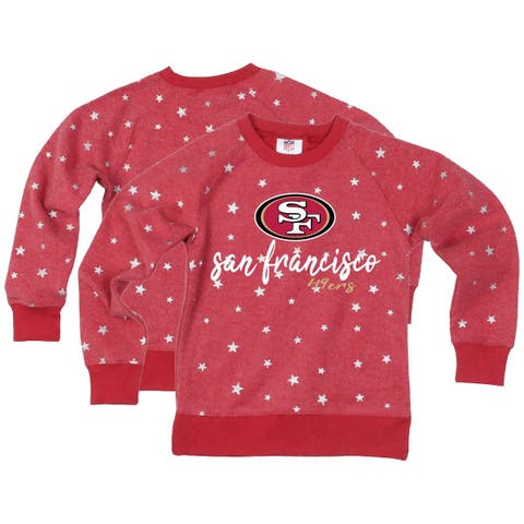 Girls Youth Wes & Willy  Scarlet San Francisco 49ers Shimmer Star Reverse Fleece Pullover Sweatshirt