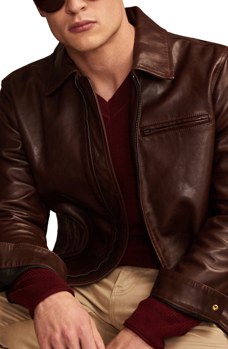 Lucky Brand Leather Touring Jacket, Alternate, color, Brown