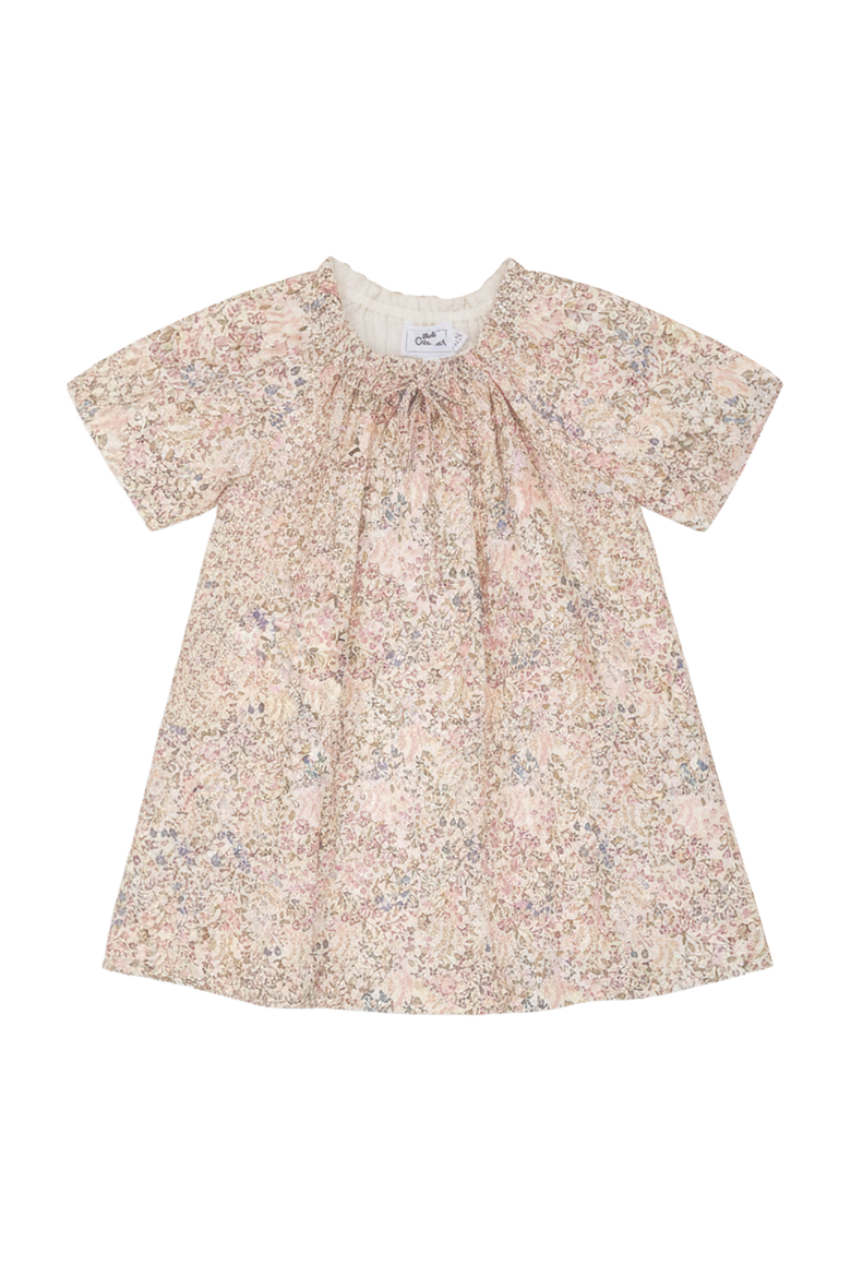 Floral Flutter Sleeve Elastic Neck Dress, Main, color, Cream