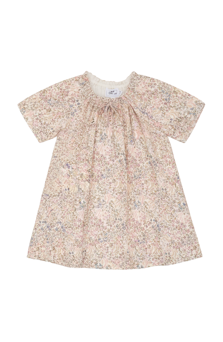 Jolie Capri Floral Flutter Sleeve Elastic Neck Dress, Main, color, Cream