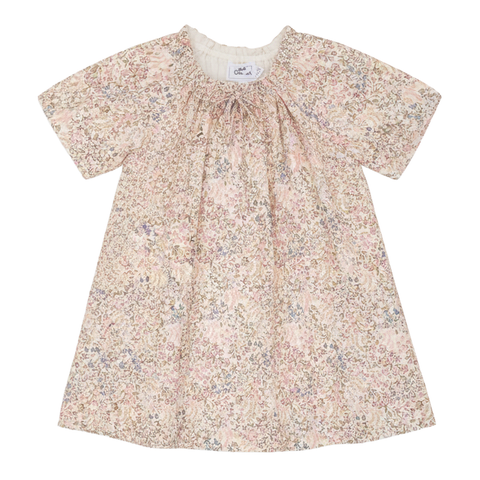Floral Flutter Sleeve Elastic Neck Dress (Toddler, Little Kid & Big Kid)