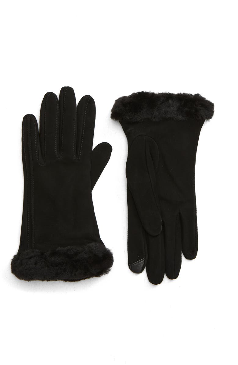 UGG<sup>®</sup> Genuine Shearling Trim Suede Tech Gloves, Main, color,