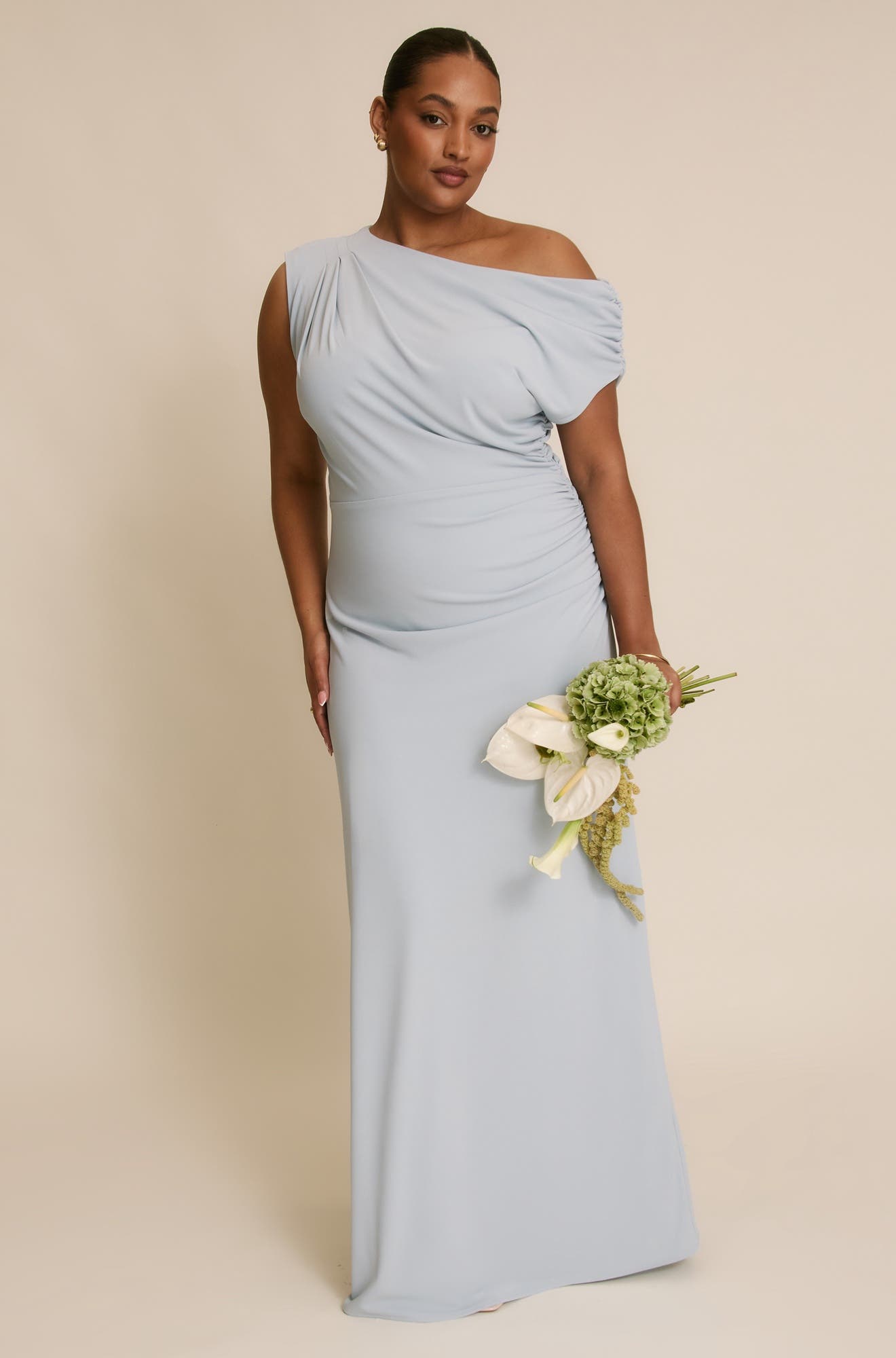 silk bridesmaid dresses plus size Asymmetric Neck Stretch Sculpt Dress Line/Princess Size(<a href=