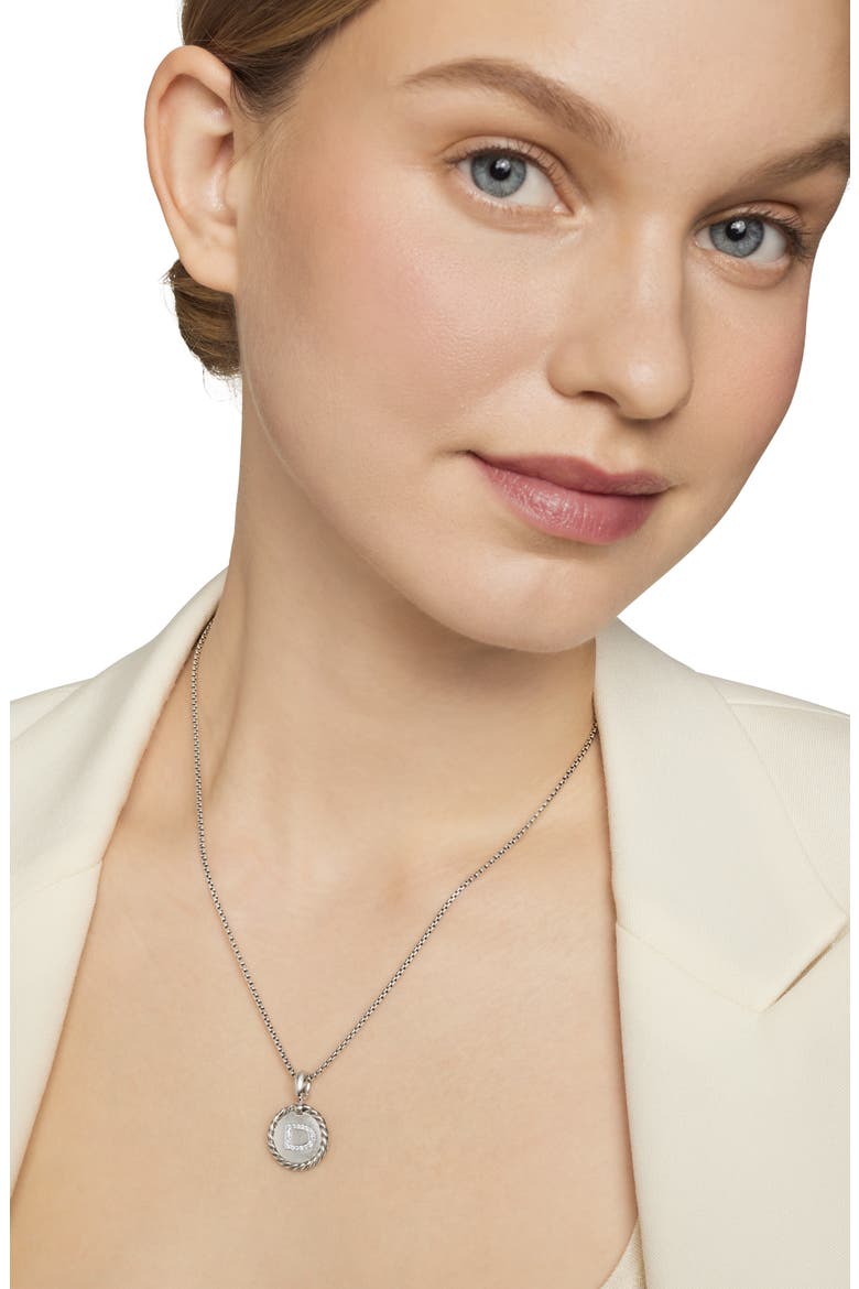 Initial Charm Necklace with Diamonds, Alternate, color, SILVER/ DIAMOND-D