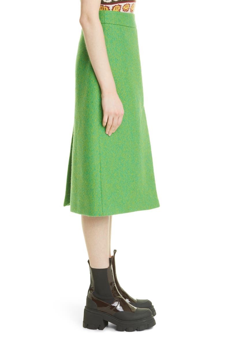 A-Line Recycled Wool Midi Skirt, Alternate, color, FLASH GREEN