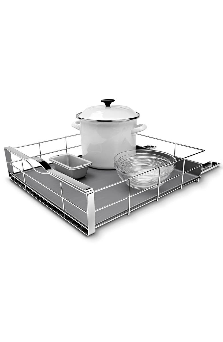 simplehuman pull-out cabinet organizer, grey plastic with heavy-gauge steel frame, Main, color, Grey- 20"