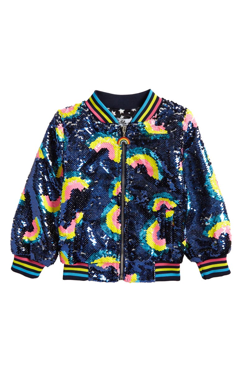 Lola + The Boys Kids' Rainbow Sequin Bomber Jacket, Main, color, 