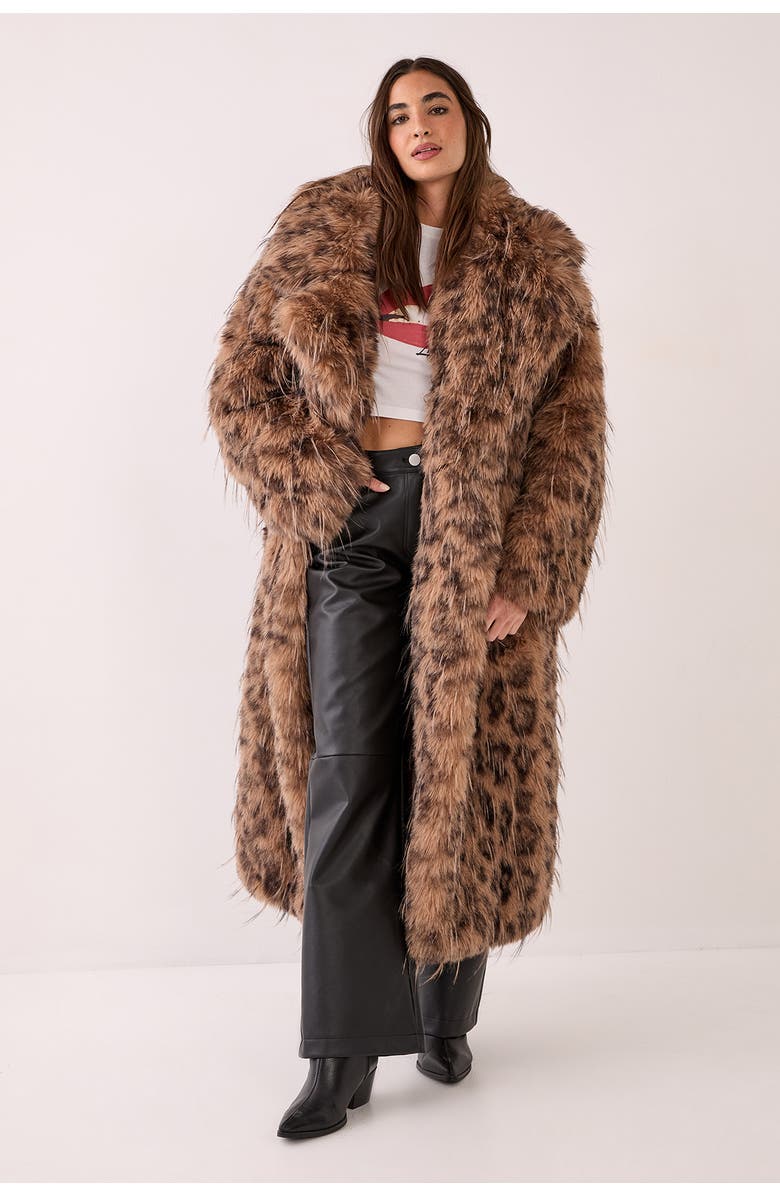 NASTY GAL Faux Fur Longline Coat, Main, color, Brown