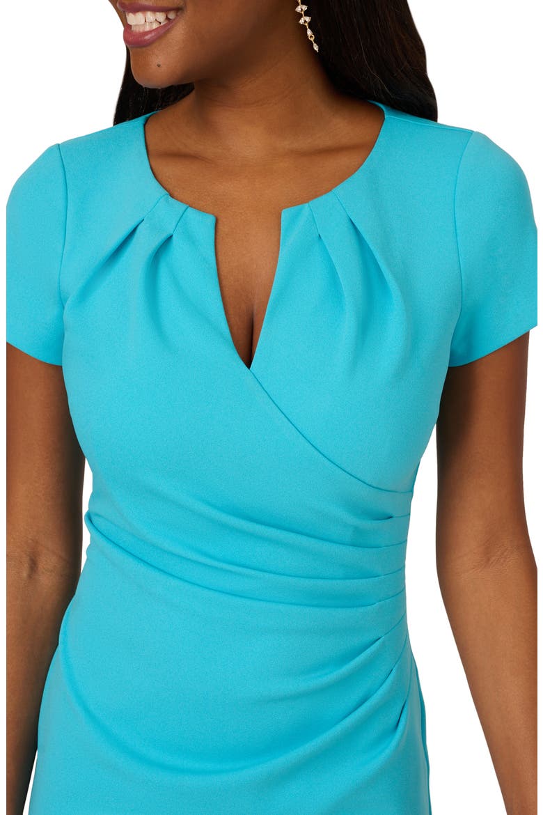 Ruched Knit Crepe Sheath Dress, Alternate, color, AZURE BLUE