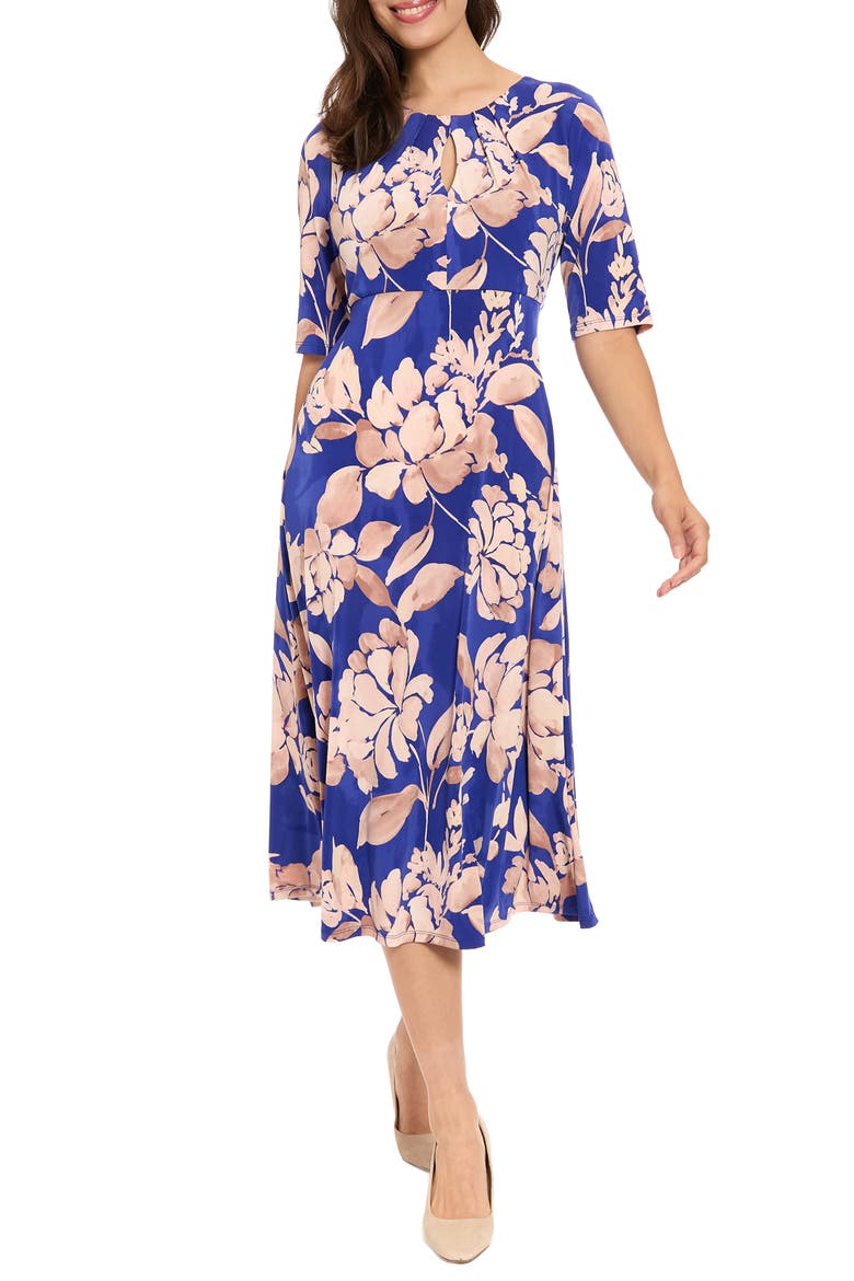 Keyhole Midi Dress, Main, color, NAVY/ TAN