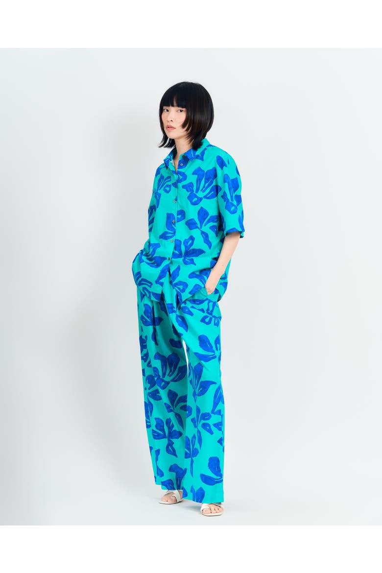 "Tropical Bliss" Wide-Leg Palazzo Pants, Alternate, color, Ocean Blue