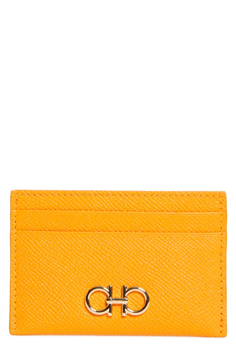 Double Gancio Leather Card Case (Nordstrom Exclusive), Main, color, TUMERIC ORO
