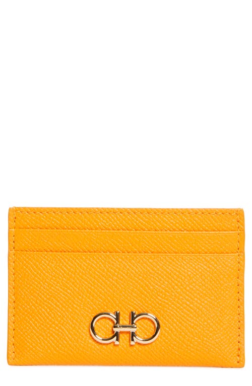 Ferragamo Double Gancio Leather Card Case In Yellow